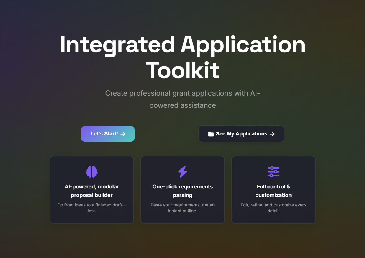GrantAtlas Proposal Builder - Integrated application toolkit with AI-powered assistance for professional grant applications